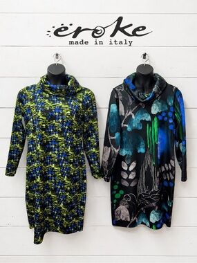 EROKE Reversible Black Blue Green Abstract Print Dress Estimated Size Small